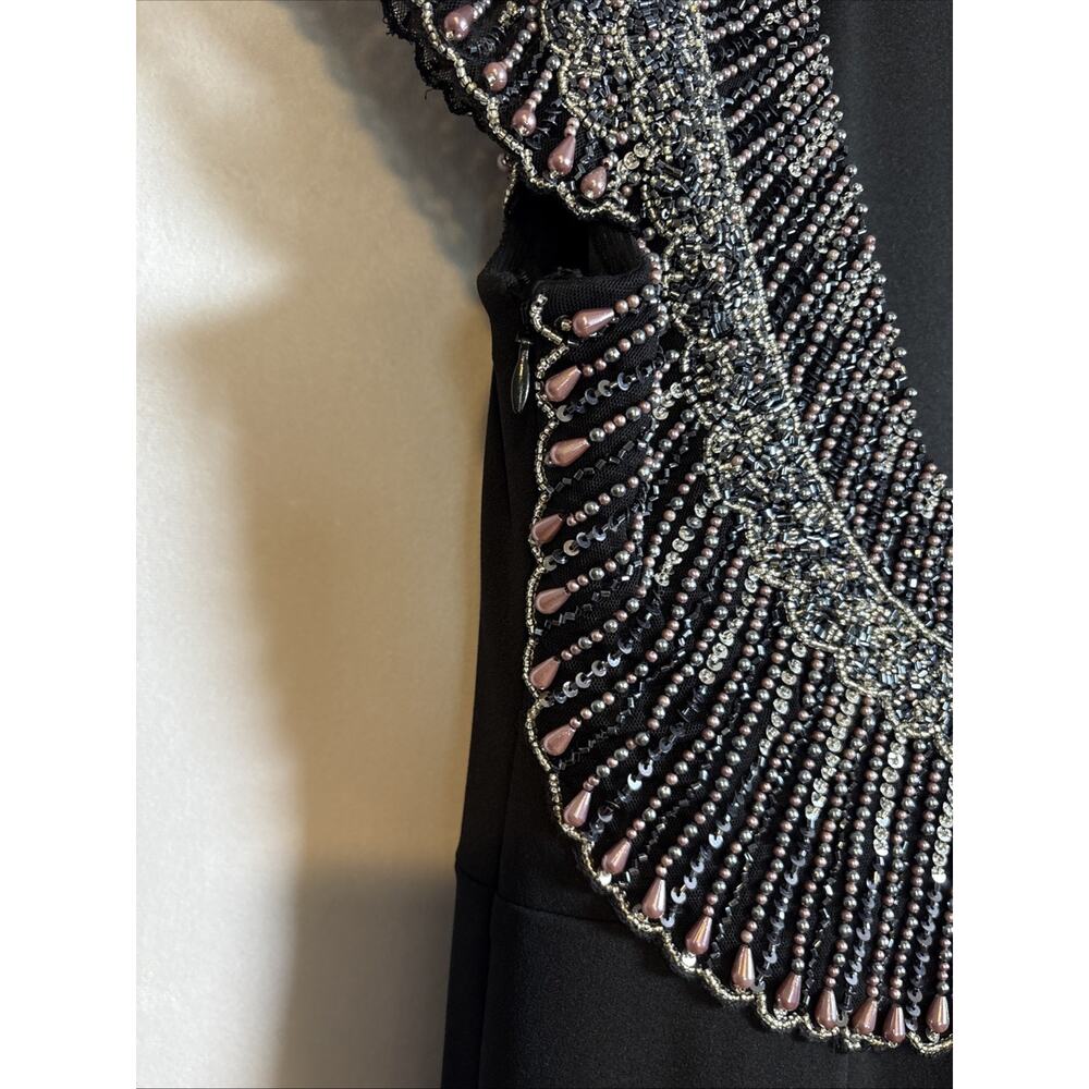 Aidan Mattox Beaded Maxi Dress Size 8 Black Backless Formal Evening Wear Wedding - Picture 6 of 16